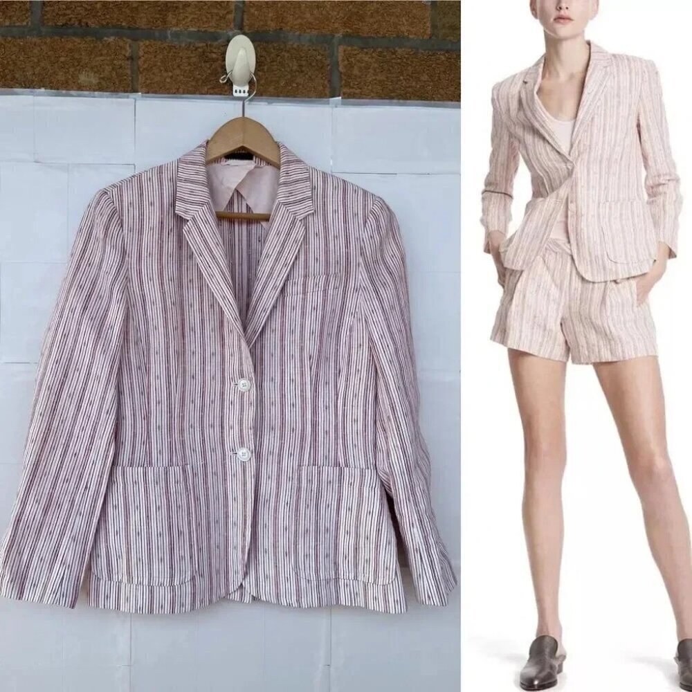 ATM Anthony Thomas Melillo Textured Linen Striped Schoolboy Blazer size 6